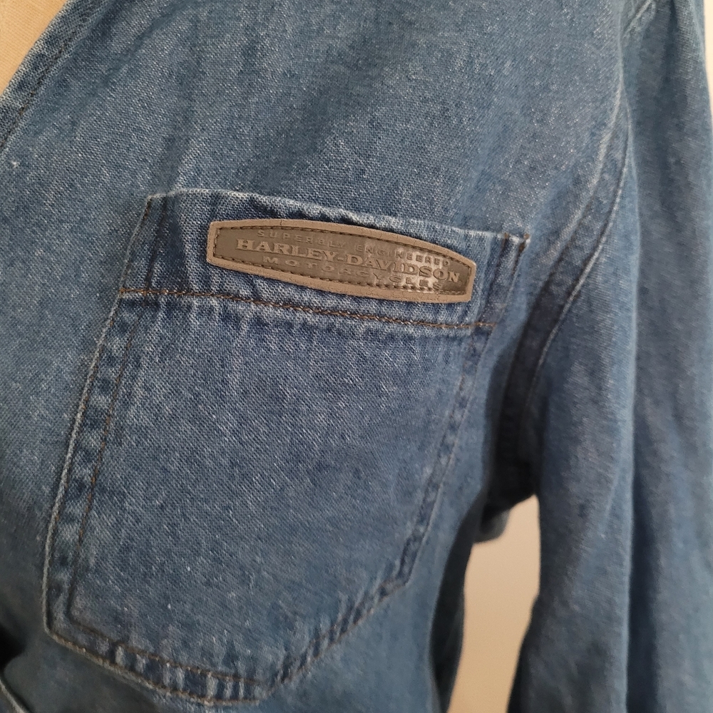 Harley Davidson Womens Denim Wrap Tie Belt Top 100% Cotton S Motorcycle Street - Picture 3 of 13